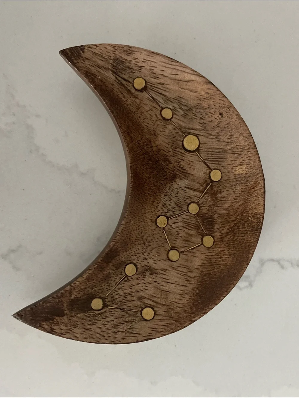 MATR BOOMIE Wooden Crescent Moon Decor Brass Inlay Constellation Made in India